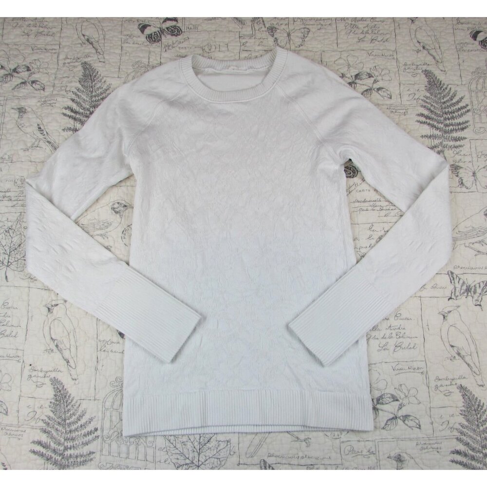 Lululemon Floral Textured Rest Less Pullover Long Sleeve Top White  Jacquard S